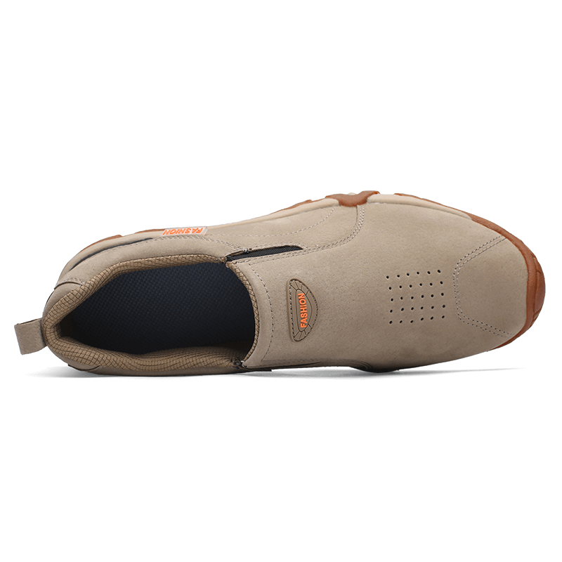 Top view of non-slip outdoor hiking shoe for men, SF1156, with stretch fabric upper and rubber outsole for superior grip and comfort.